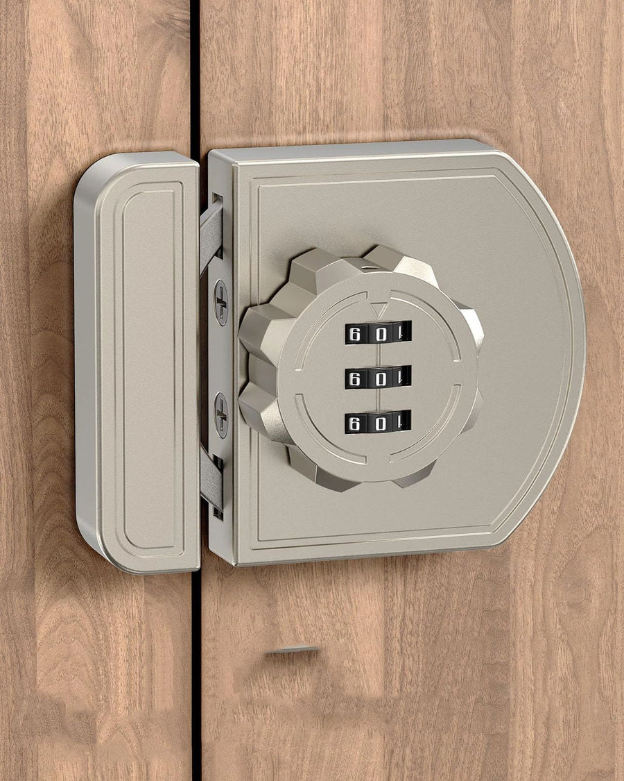 Cabinet Locks with Combination,  Keyless Cabinet Lock, 3-Digit Anti Pry Combination Password Lock for Cupboard, Closet, Swinging/Sliding Door (1, pearl nickel)