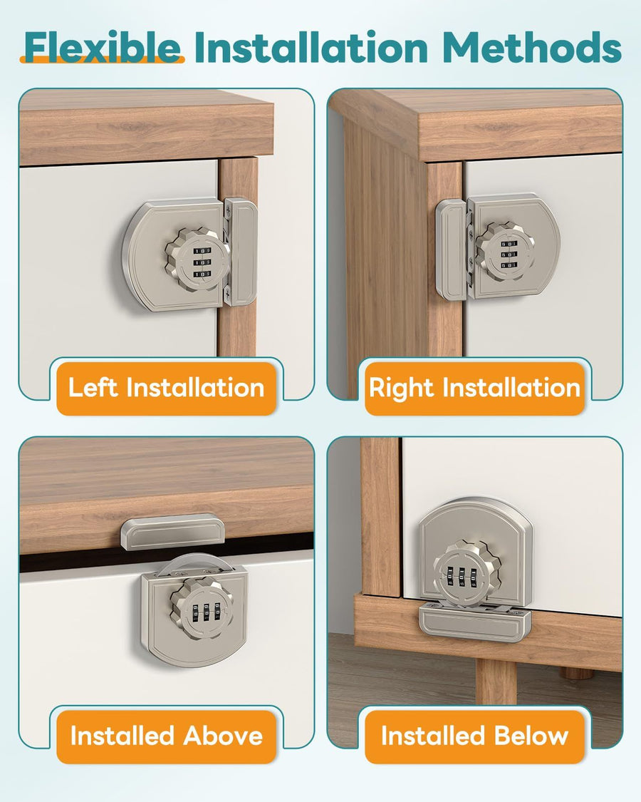 Cabinet Locks with Combination,  Keyless Cabinet Lock, 3-Digit Anti Pry Combination Password Lock for Cupboard, Closet, Swinging/Sliding Door (1, pearl nickel)