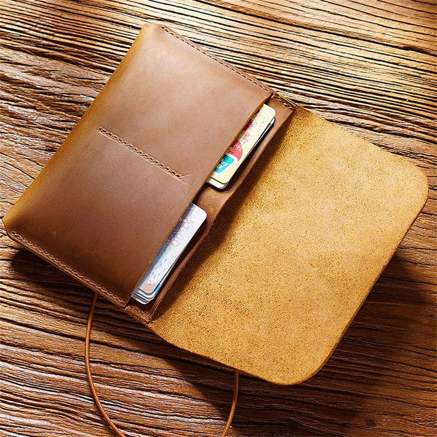 Leather Passport Holder with Travel Wallet, Genuine Leather Passport Cover- Passport Wallet, Leather Folding Wallet for Passports ( Brown)