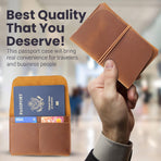 Leather Passport Holder with Travel Wallet, Genuine Leather Passport Cover- Passport Wallet, Leather Folding Wallet for Passports ( Brown)