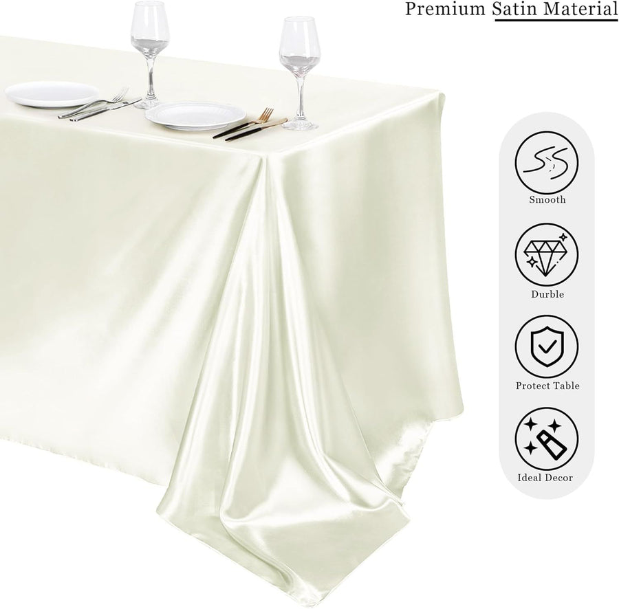 Rectangular Satin Tablecloth -beige, Rectangle Shiny Satin Table Linens for Rectangular Tables（145*260CM）