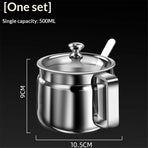 Ghee Container with Spoon Pot, 500mL Large Ghee Pot Kitchen with Handle, Stainless Steel Oil Container with Lid for Items (Small)