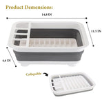 Silicone Clear & Grey Dish Drying Rack with 4 Silverware Slots Compact Size | Collapsible Space-Saving Design Fits in Cabinet（Excluding tableware
）
