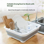 Silicone Clear & Grey Dish Drying Rack with 4 Silverware Slots Compact Size | Collapsible Space-Saving Design Fits in Cabinet（Excluding tableware
）