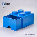 Storage Brick 4 Knobs Blue - Stackable Plastic Storage Box with Lid for Kids and Adults Ideal Desk Organizer and Toy Box