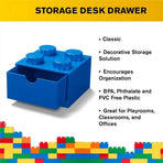 Storage Brick 4 Knobs Blue - Stackable Plastic Storage Box with Lid for Kids and Adults Ideal Desk Organizer and Toy Box