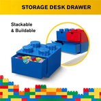 Storage Brick 4 Knobs Blue - Stackable Plastic Storage Box with Lid for Kids and Adults Ideal Desk Organizer and Toy Box