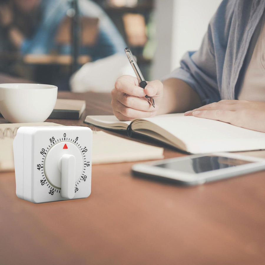 2 Pieces 60 Minute Visual Kitchen Timer Hour Mini Countdown Mechanical Timer Loud Voice for Kitchen, Homework, Exercise(White)