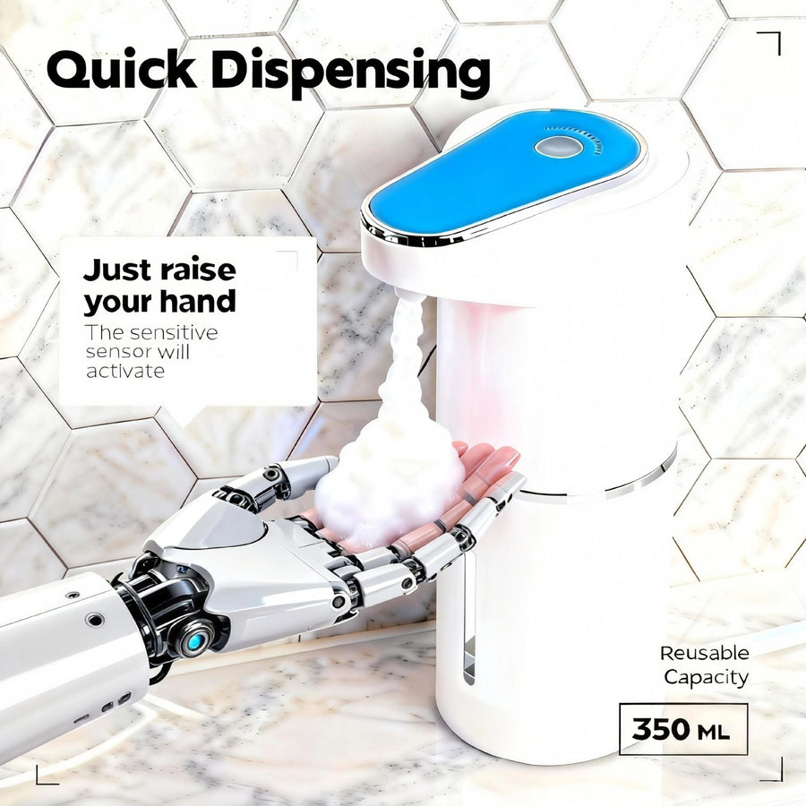 Automatic-Foaming-Soap-Dispenser-Touchless, White Hand Soap Dispenser 13oz/350ml  Wall Mounted & Countertop Design（sky blue）