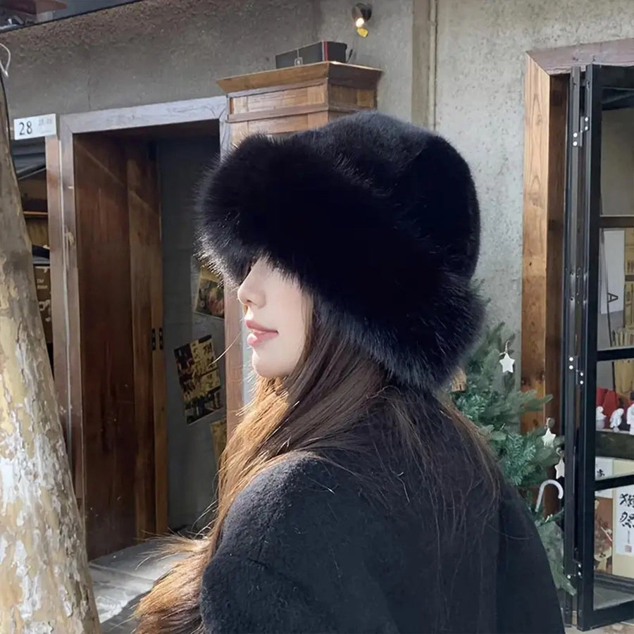 Women's Mongolian Fur Hat with Fur Trim, Windproof and Ear Protection for Cold Weather and Snow
