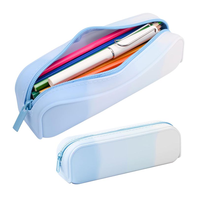 Large Soft Silicone Waterproof Pencil Case for School, Creative Gradient Color Pencil Case with Random Zipper