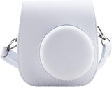 Protective Case Compatible with Fujifilm Instax Mini 12 11 9 8 Instant Film Camera with Pocket and Adjustable Strap (White) - Front View