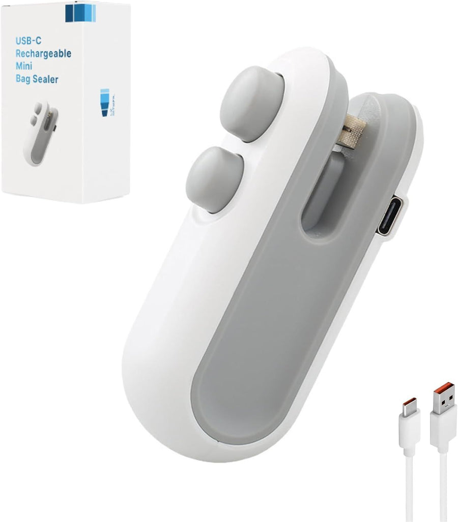 Mini Bag Sealer, USB-C rechargeable, 2 in 1 Heat Sealer with Cutter and Magnet, Mini Resealer Machine for Plastic Bags Snack Bags.
