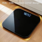 High-Precision Bathroom Electronic Scale with LED Display and Temperature Reading, Switchable Kg/Lb, Extra-Wide Glass Platform, Suitable for Gyms and Dorms Black