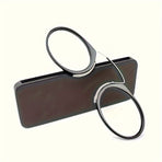 Ultra-Lightweight Clip-On Nose Reading Glasses for Men & Women - Sleek Black Round Frame, Metal Hinges with Protective Case, Perfect for Reading & Close-Up Tasks, Foldable Style, Ideal Gift