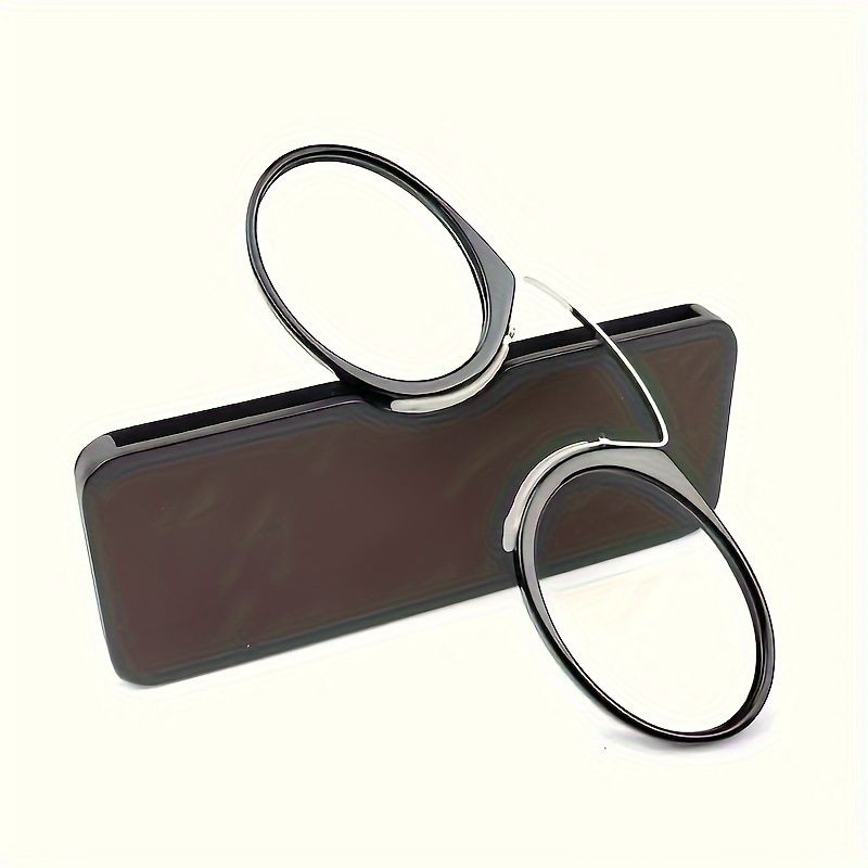 Ultra-Lightweight Clip-On Nose Reading Glasses for Men & Women - Sleek Black Round Frame, Metal Hinges with Protective Case, Perfect for Reading & Close-Up Tasks, Foldable Style, Ideal Gift