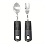2/3pcs Bendable Tablewares for Hand Tremors, Portable, Anti-shake, Non-slip Silverware for Parkinsons Patients Arthritic Hands, Adaptive Eating Large Spoon & Fork Black Spoon & Fork