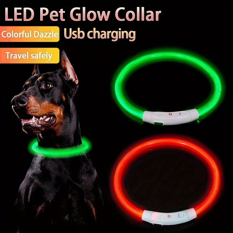 USB Rechargeable Luminous Collar for Dogs, Designed to Prevent Loss L Bright Pink