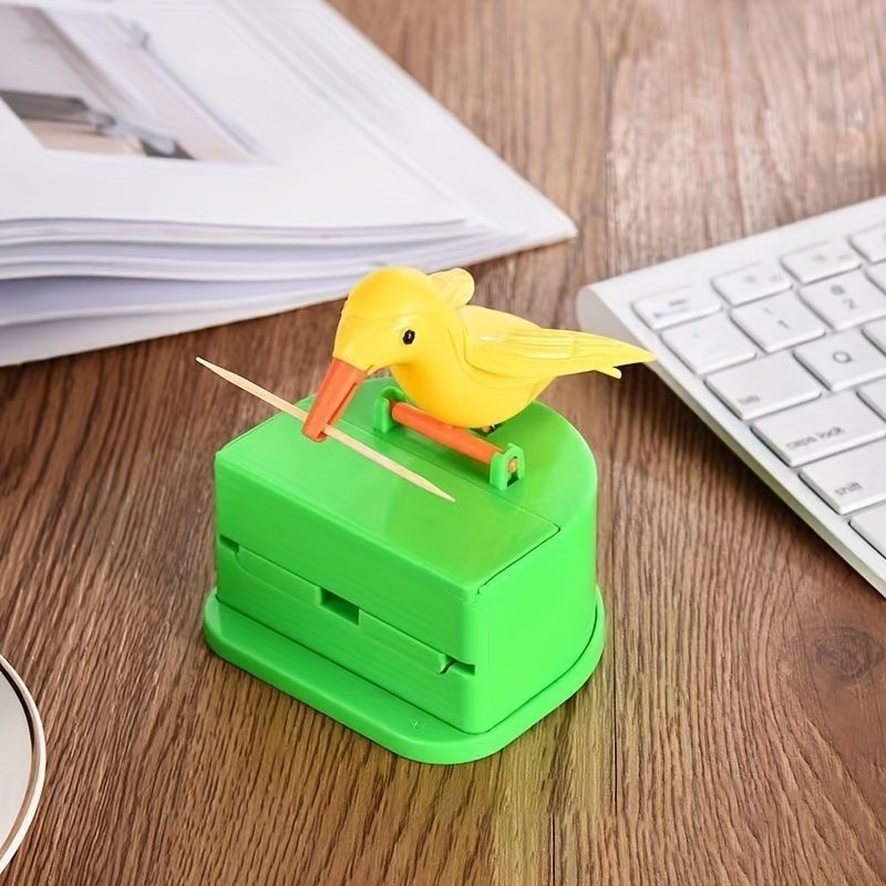 Creative Smart Bird Toothpick Holder Green Bird Yellow Bottom Box