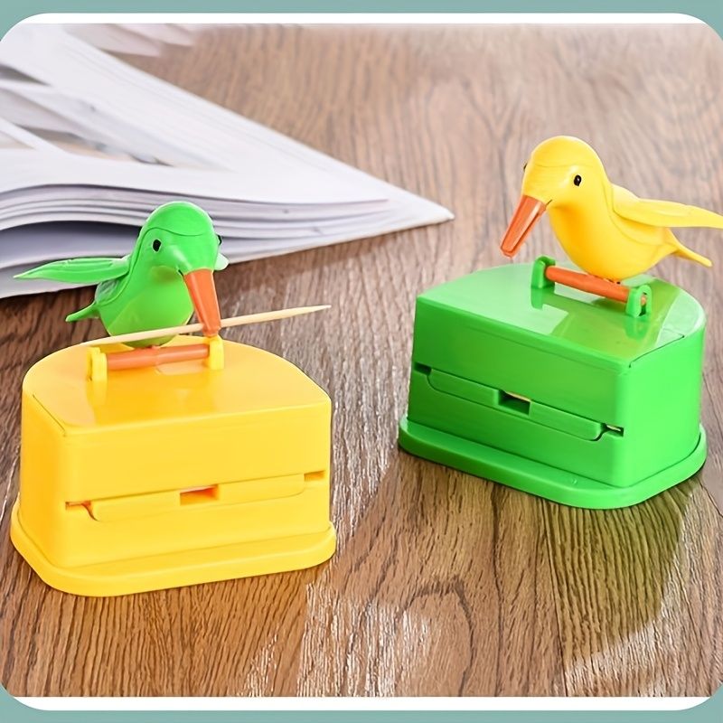 Creative Smart Bird Toothpick Holder Green Bird Yellow Bottom Box