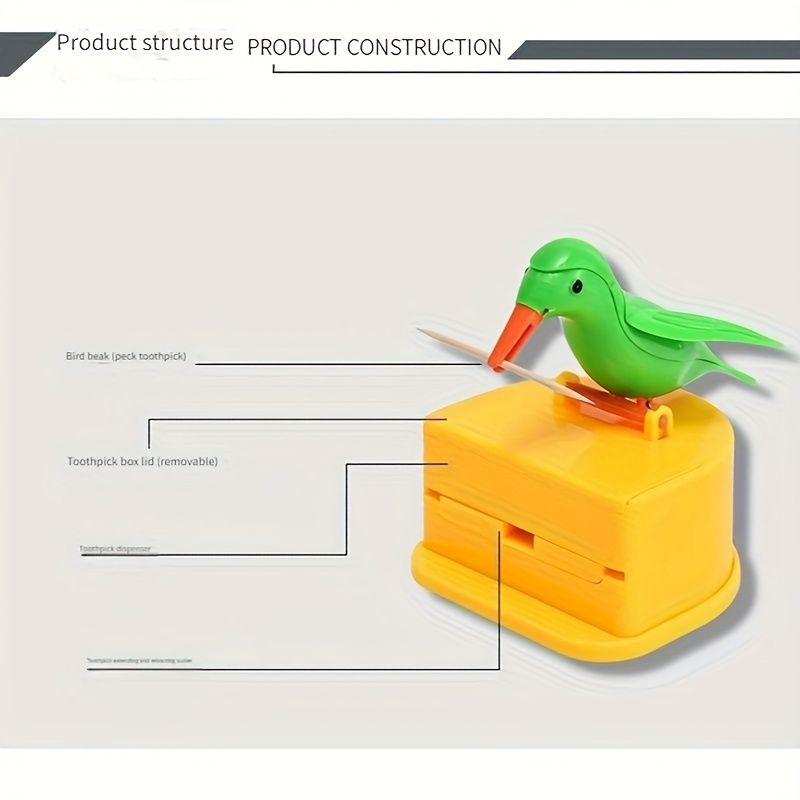 Creative Smart Bird Toothpick Holder Green Bird Yellow Bottom Box