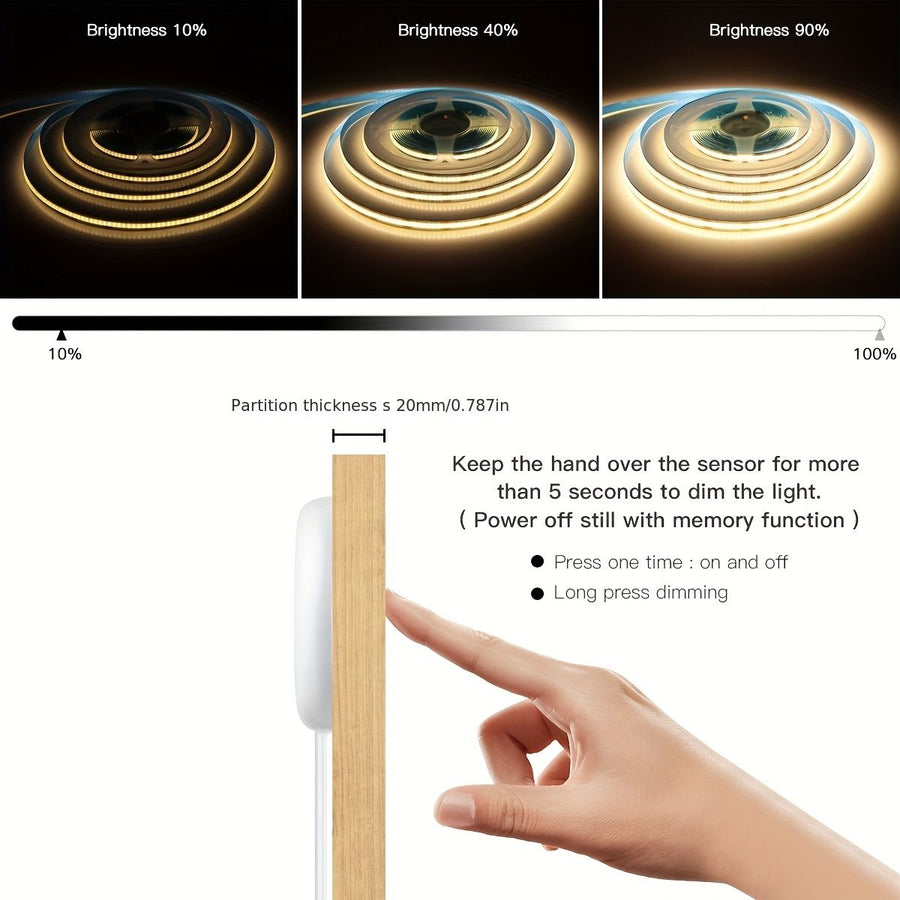 5V COB LED Strip Light with Hand-Sweep Motion Sensor And Touch Dimming Switch, Ideal for Bedroom And Kitchen Illumination 2 Meters Cold White