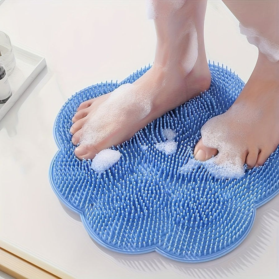 1pc Silicone Bath Massage Mat with Suction Cup, Non-Slip Foot Scrubber and Back Massage Mat, Waterproof Wall-Stick Bathroom Mat, Multi-Purpose Shower Cleaning Tool Blue/Thickened/Upgraded
