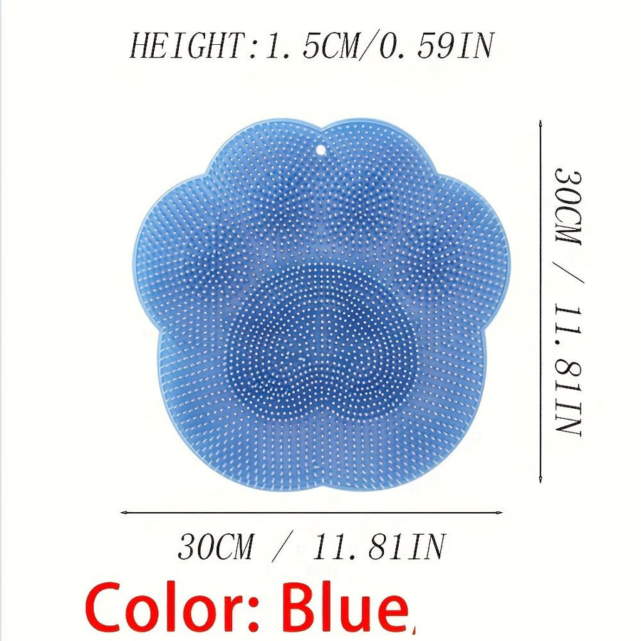 1pc Silicone Bath Massage Mat with Suction Cup, Non-Slip Foot Scrubber and Back Massage Mat, Waterproof Wall-Stick Bathroom Mat, Multi-Purpose Shower Cleaning Tool Blue/Thickened/Upgraded