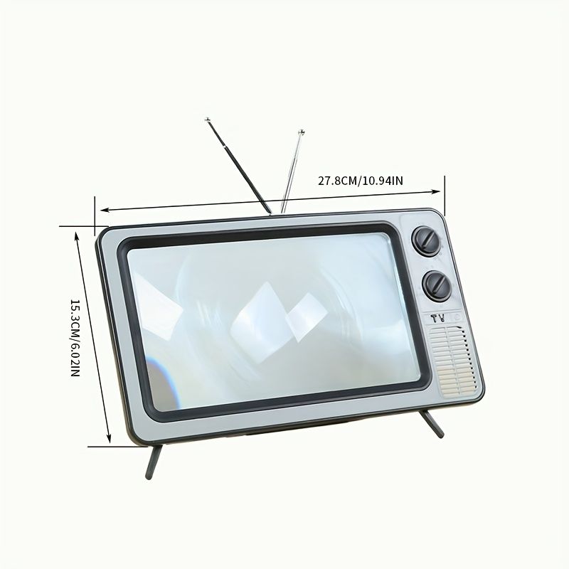 30.48 cm Cell Phone Screen Amplifier, Super Clear, Foldable, Portable, Eye Protection 3D Screen Amplifier, Creative Retro TV Shape for Mobile Devices Tech Grey