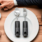 2/3pcs Bendable Tablewares for Hand Tremors, Portable, Anti-shake, Non-slip Silverware for Parkinsons Patients Arthritic Hands, Adaptive Eating Large Spoon Fork Knife Grey Spoon & Fork & Knife