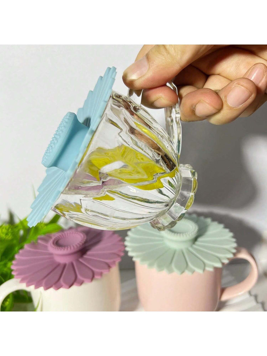 3 Pieces Sunflower Silicone Cup Lids Multi Functional Lid Set For Tea And Coffee Cups
