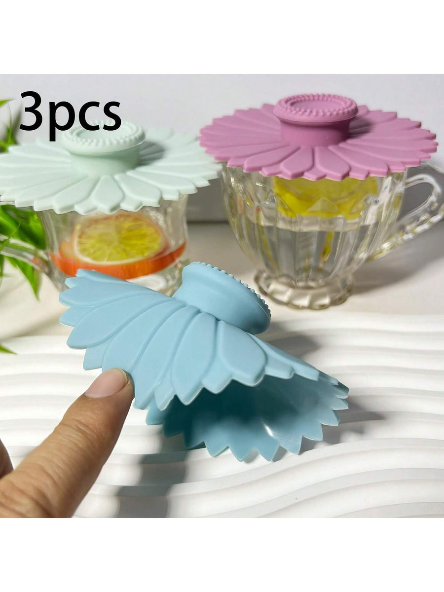 3 Pieces Sunflower Silicone Cup Lids Multi Functional Lid Set For Tea And Coffee Cups