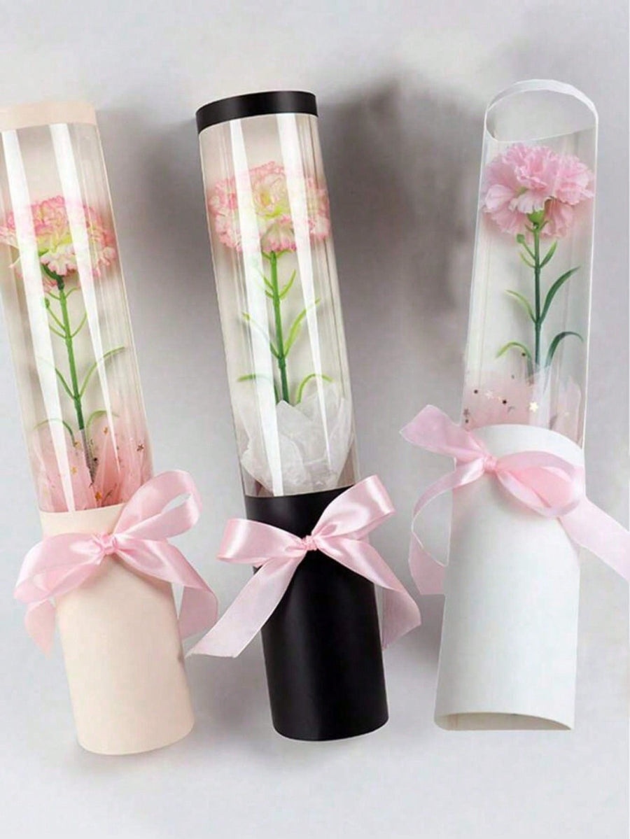 5pcs Pink White Black Bouquet Packaging Box Transparent Long Cylindrical Gift Box Rose Packaging For Valentine s Day Mother s Day Wedding Birthday Graduation Gift