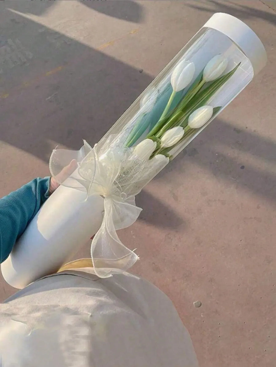 5pcs Pink White Black Bouquet Packaging Box Transparent Long Cylindrical Gift Box Rose Packaging For Valentine s Day Mother s Day Wedding Birthday Graduation Gift