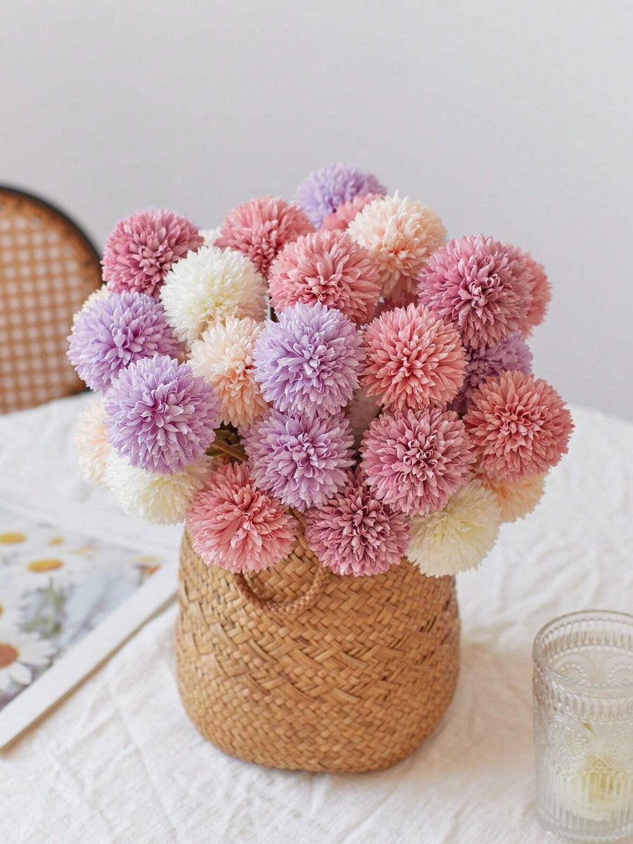 16pcs Artificial Chrysanthemum Ball Flowers Dandelion Hydrangea Arrangement Bouquet For Friends Bridal Wedding Home Office Decor Ideal Valentine s Day Gift