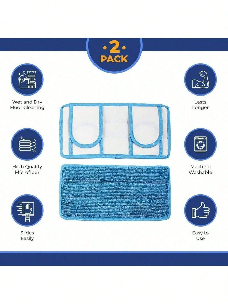 2pcs Flat Mop Replacement Heads Washable Reusable Microfiber Pad High Absorption Dry Wet Dual Use Fit Most Flat Mop Home Cleaning Tools