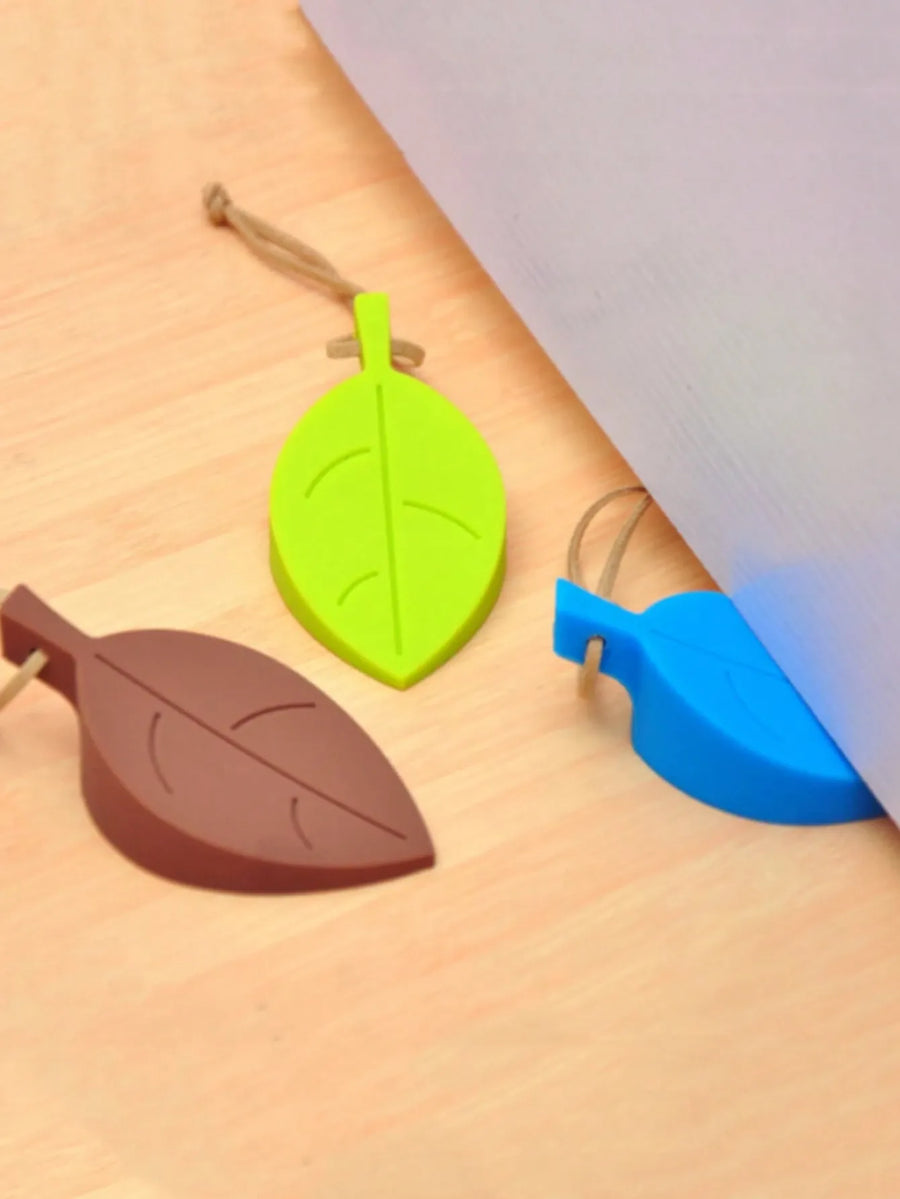6pcs Silicone Leaf Shaped Door Stopper Wind Resistant Hang On Wedge To Prevent Pinched Fingers Home Use