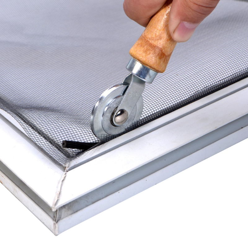 Double Window Installation Roller with Wooden Handle and Steel Wheels - Durable Tool for Home Screen Door