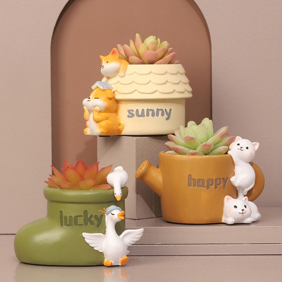 Resin Goose Shaped Flower Pot, Decorative Planter for Plants and Garden, Cartoon Style Desk and Garden Ornament
