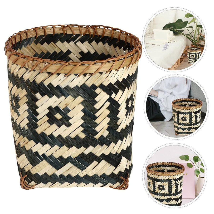 Bamboo Woven Trash Can Wicker Waste Basket Office Garbage Cans Round Waste Paper Bin Rubbish Basket Plant Flower Pot for Under