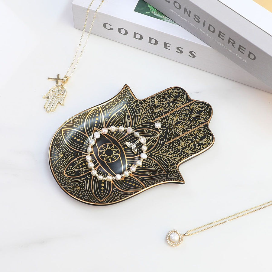 Exquisite Small Ceramic Jewelry Tray - Trinket Dish Evil Eye Decor, Ring Holder, Modern Boho Home Essentials