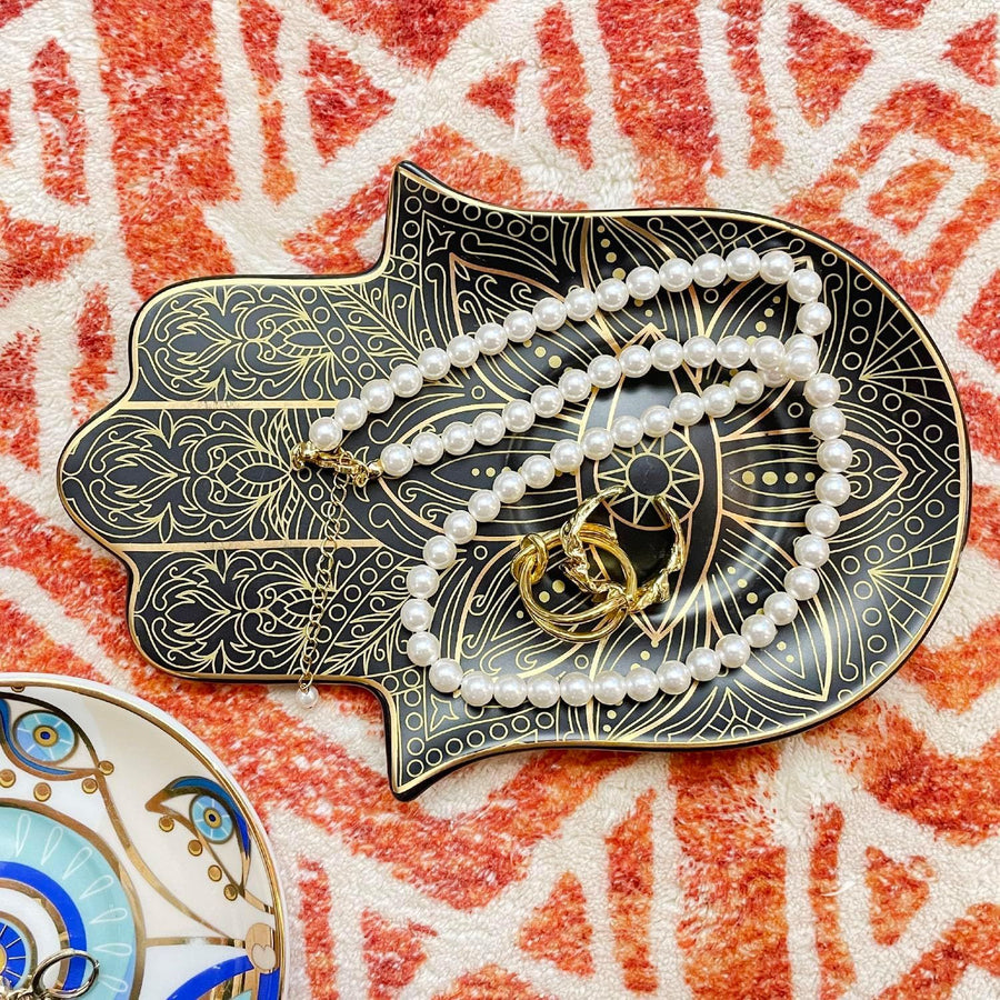 Exquisite Small Ceramic Jewelry Tray - Trinket Dish Evil Eye Decor, Ring Holder, Modern Boho Home Essentials
