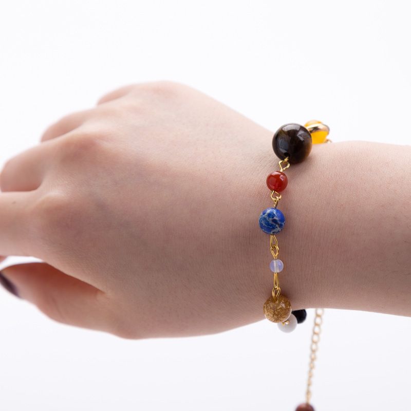 Women Solar System Bracelet Stretch Bracelets Universe Galaxy The Eight Planets Guardian Star Natural Stone Bangle Gifts for Girls