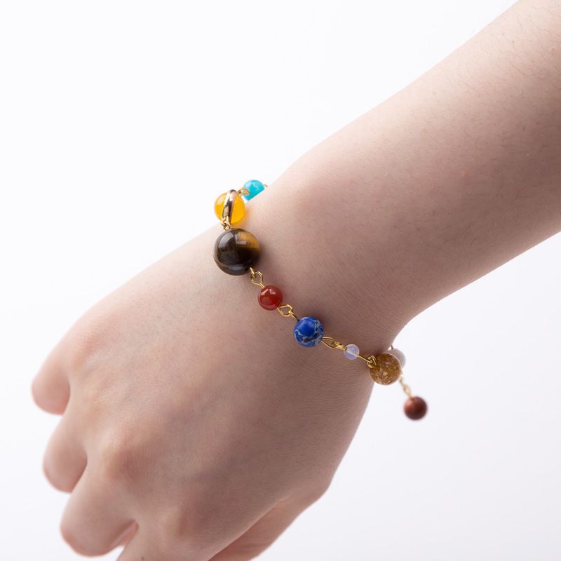 Women Solar System Bracelet Stretch Bracelets Universe Galaxy The Eight Planets Guardian Star Natural Stone Bangle Gifts for Girls