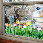 Spring Window Clings Flower Window Stickers Decorations for Glass Windows, Easter Tulip Butterfly Flower Window Decals