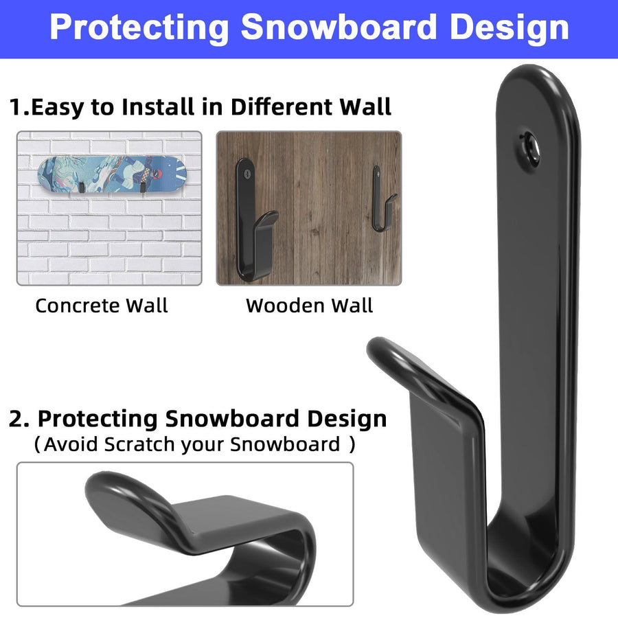 2pcs Horizontal Snowboard Wall Mount Clips Snowboard Wall Rack Snowboard Mount Storage Snowboard Display Wall Mount for Room