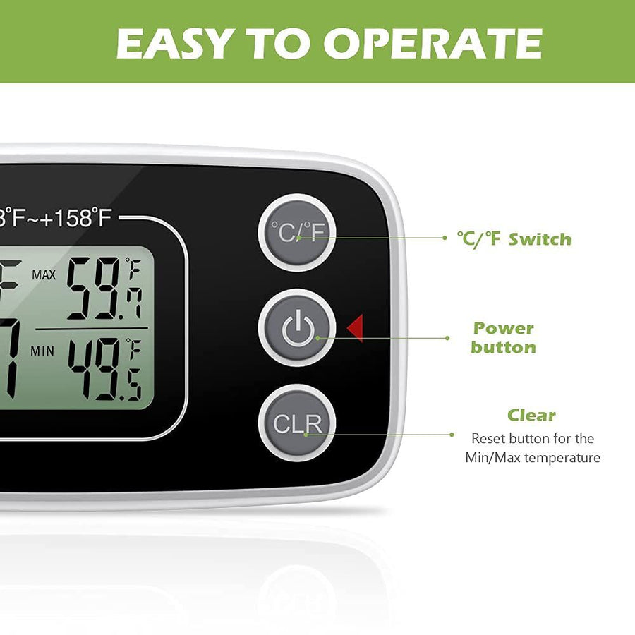 Refrigerator Thermometer Digital Fridge Freeze Room Thermometer Waterproof Large LCD Display Max/Min Record Function