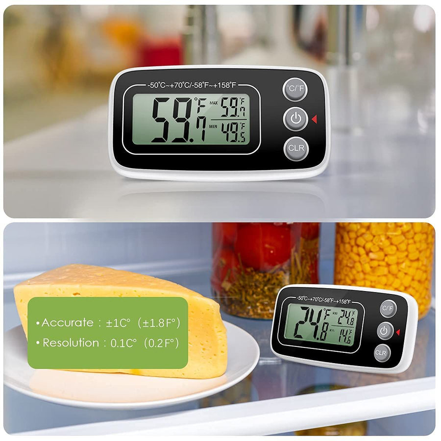 Refrigerator Thermometer Digital Fridge Freeze Room Thermometer Waterproof Large LCD Display Max/Min Record Function