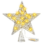 Gold Christmas Tree Lighted Wire Topper with 20 LED Lights, 20cm-Lighted Tree Shiny Treetop Christmas Tree Decoration