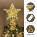 Gold Christmas Tree Lighted Wire Topper with 20 LED Lights, 20cm-Lighted Tree Shiny Treetop Christmas Tree Decoration